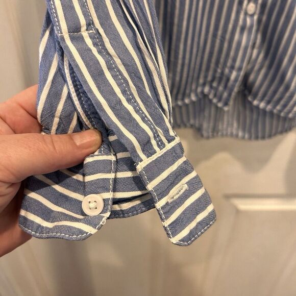 BeachLunchLounge Blue White Striped Long Sleeve Button Up Shirt Large Coastal - Picture 6 of 6